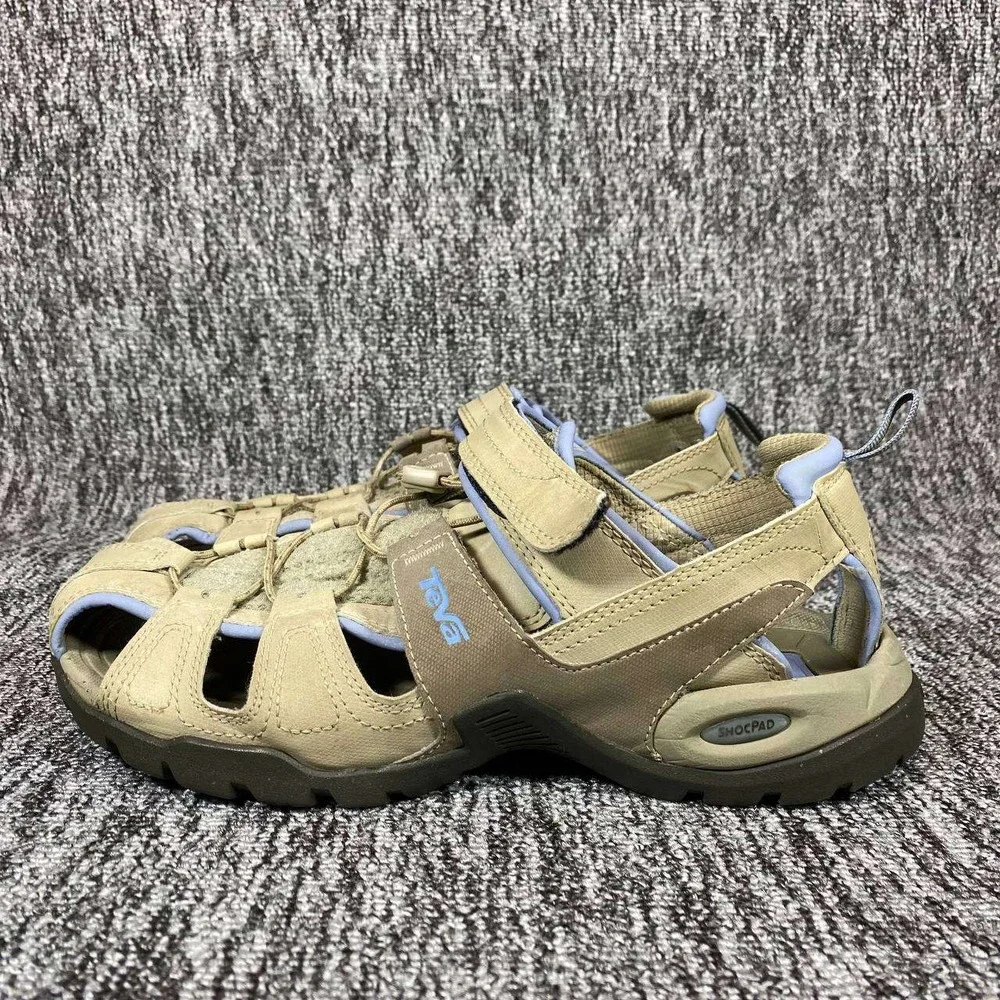 Teva Forebay Women 9 Taupe Blue Sport Hiking Water Sandals Gorpcore Travel Trail